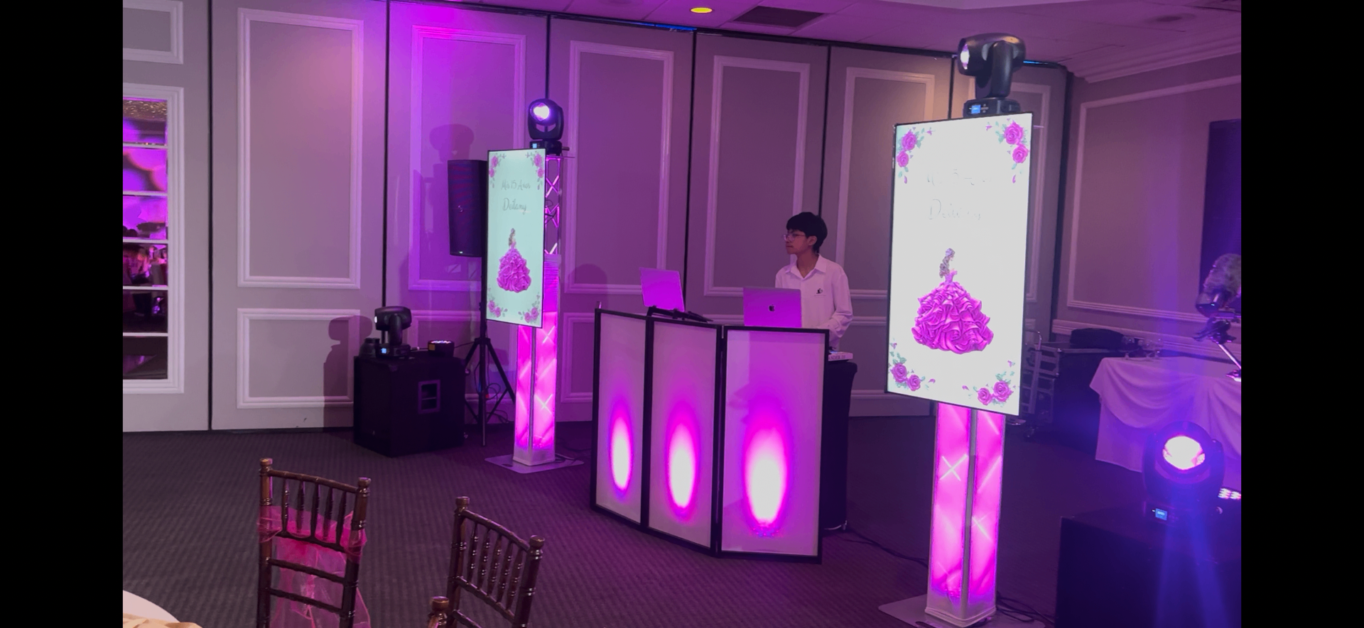 Quinceañera setup with custom monitors